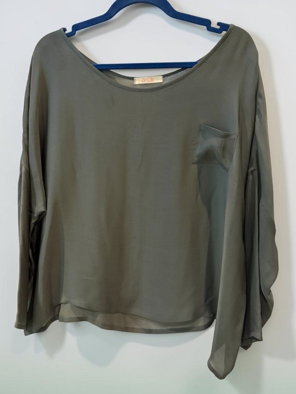 Opium Olive Silk Dolman Sleeve Blouse Oversized Italian Boutique Top